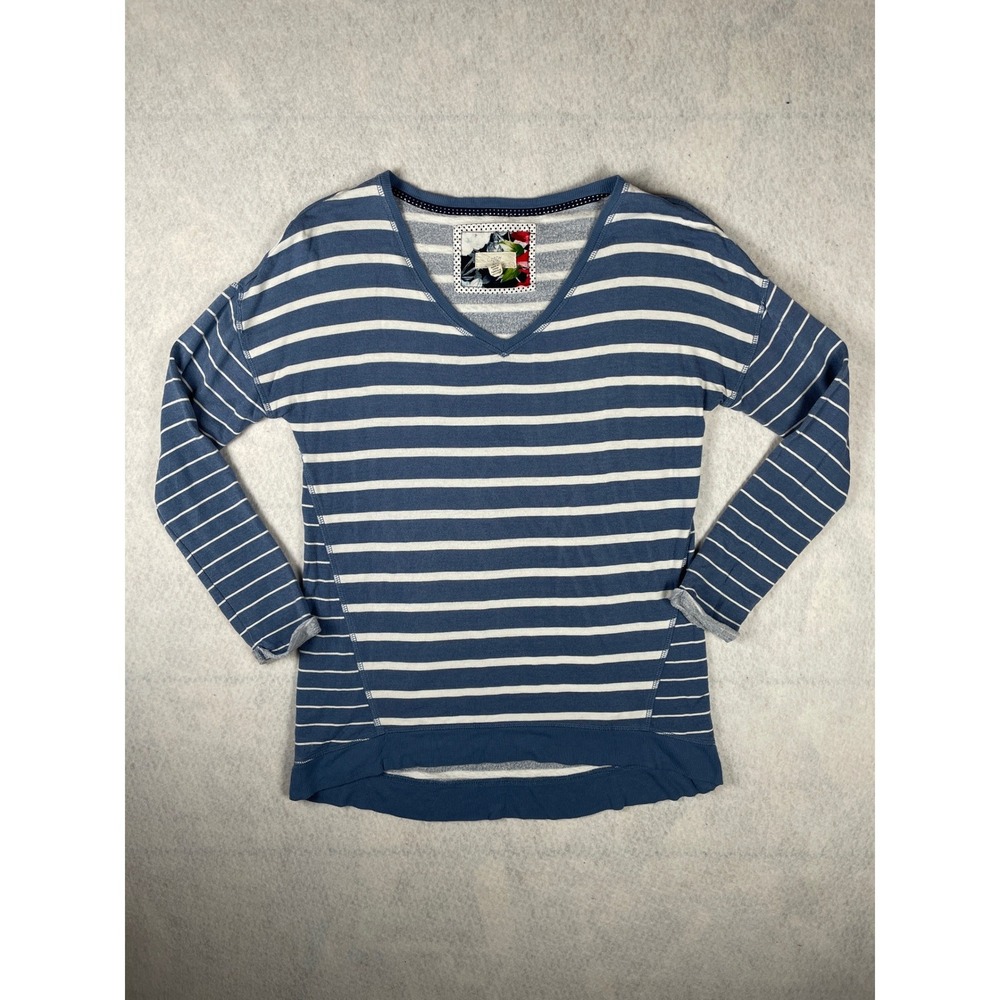 Cupio Womens Blue White Striped V-Neck Long Sleeve Top Small‎ Nautical Casual
